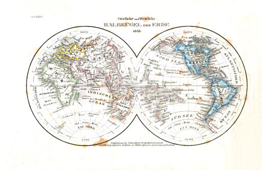 Meyer's Pfennig-Atlas (1834-1841)
3. Oestliche und Westliche Halbkugel der Erde (Lief. XXXX = 40, 1835)