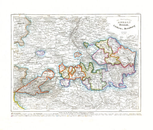 Meyer's Zeitungs-Atlas (1849-1852)
73. Die Herzogthümer Anhalt Dessau, Cöthen u. Bernburg (Nº 83)