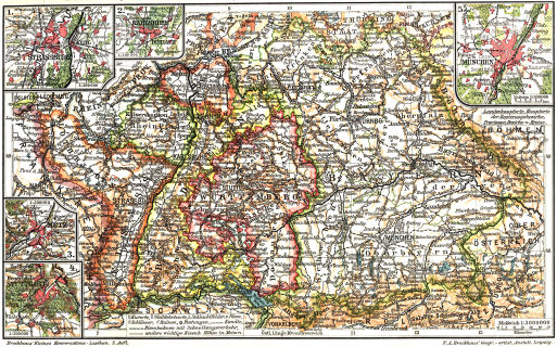 Brockhaus' Kleines Konversations-Lexikon, 1911
1.166a. Bayern, Württemberg, Baden und Elsass-Lothringen I