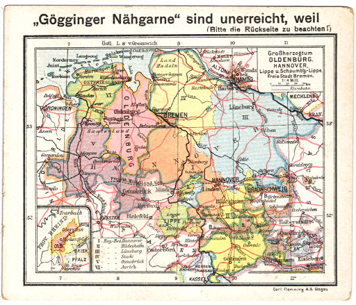 Flemmings Reklame-Atlas (ca. 1910)
(14) Großherzogtum Oldenburg. Hannover, Lippe u. Schaumburg-Lippe, Freie Stadt Bremen