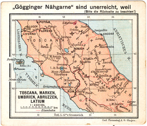 Flemmings Reklame-Atlas (ca. 1910)
(41) Toscana, Marken, Umbrien, Abruzzen, Latium