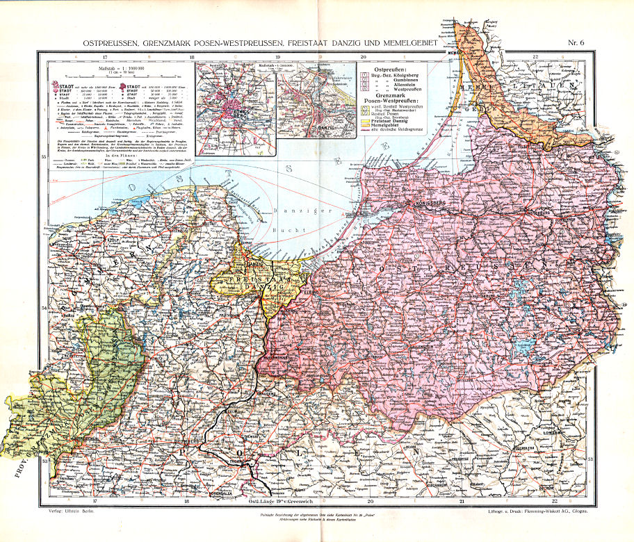 Ullsteins Weltatlas (1923)
6. Ostpreussen, Grenzmark Posen-Westpreussen, Freistaat Danzig und Memelgebiet