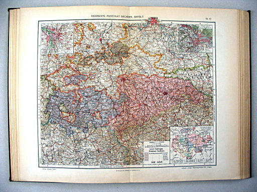 Ullsteins Weltatlas (1923)
12. Thüringen, Freistaat Sachsen, Anhalt
Thüringen, Vrijstaat Saksen, Anhalt
Thuringia, Free State of Saxony, Anhalt
