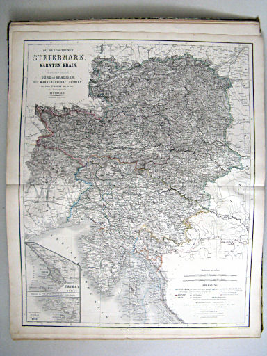 Hand-Atlas der Erde und des Himmels in 50 Blättern (1863)
11. Die Herzogthümer Steiermark, Kärnten, Krain, Das (Illyrische) Küstenland: die gefürstete Grafschaft Görz und Gradiska, die Markgrafschaft Istrien, die Stadt Triest mit Gebiet und das ungarische Littorale 