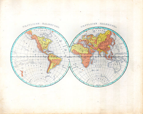 Dr. Carl Glaser's Schul-Atlas (1846)
2. Uebersicht der Gebirgs- und Tiefländer. Westliche Halbkugel. Östliche Halbkugel