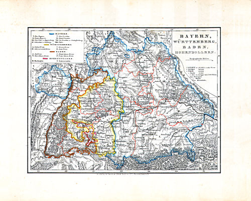 Dr. Carl Glaser's Schul-Atlas (1846)
11. Bayern, Württemberg, Baden, Hohenzollern