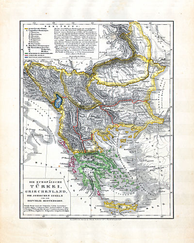 Dr. Carl Glaser's Schul-Atlas (1846)
21. Die Europäische Türkei, Griechenland, die Jonischen Inseln und die Republik Montenegro