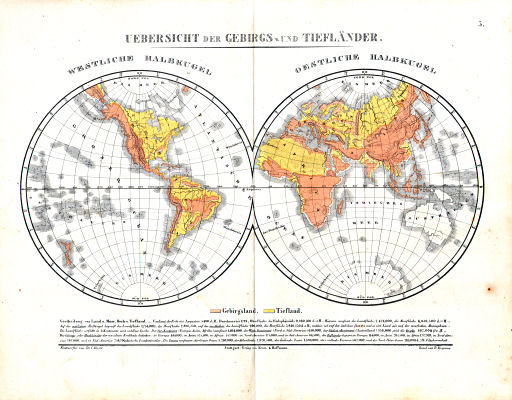 Dr. Carl Glaser's Schul-Atlas (1854)
3. Uebersicht der Gebirgs- und Tiefländer. Westliche Halbkugel. Östliche Halbkugel