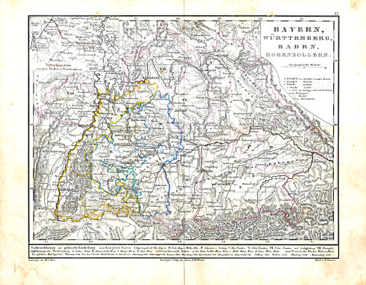 Dr. Carl Glaser's Schul-Atlas (1854)
12. Bayern, Württemberg, Baden, Hohenzollern