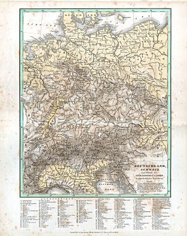 Glaser's Topisch-Physikalischer Atlas (1855)
12. Deutschland, Schweiz und Theile der angränzenden Länder in physikalischer Beziehung