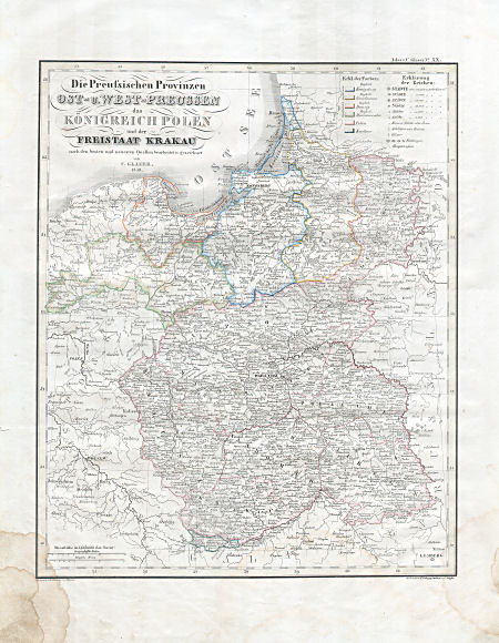 Glaser's Vollständiger Atlas (1840)
20. Die Preussischen Provinzen Ost- u. West-Preussen, das Königreich Polen und der Freistaat Krakau