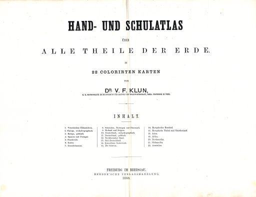 Hand- und Schulatlas, V.F. Klun (1869)
Titelpagina