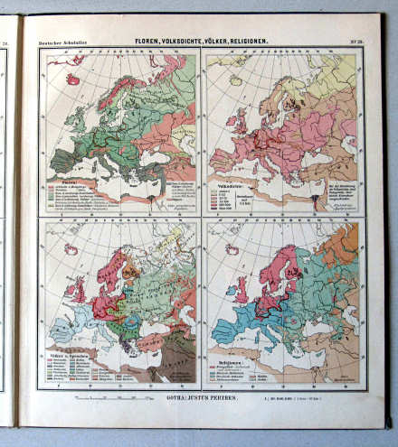Lüddecke-Haack, Deutscher Schulatlas, 1907
29. Europa: Floren, Volksdichte, Völker und Sprachen, Religionen