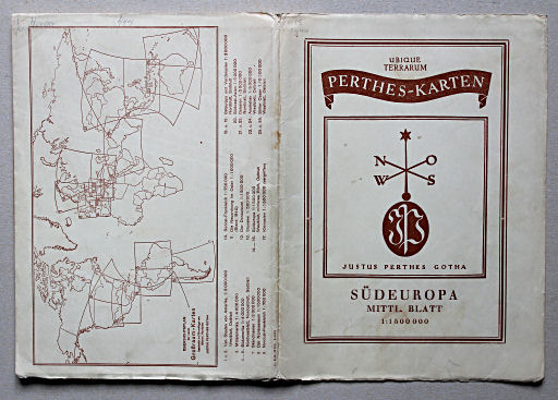 Ubique terrarum, Perthes-Karten
Omslag met bladwijzer, drukcode en licentienummer op de vouw