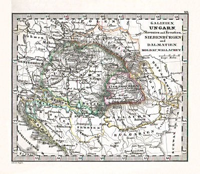 Perthes' Taschen-Atlas über alle Theile der Erde (1866)
20. Galizien, Ungarn, Slavonien, Kroatien, Siebenbürgen und Dalmatien. Moldau, Walachey