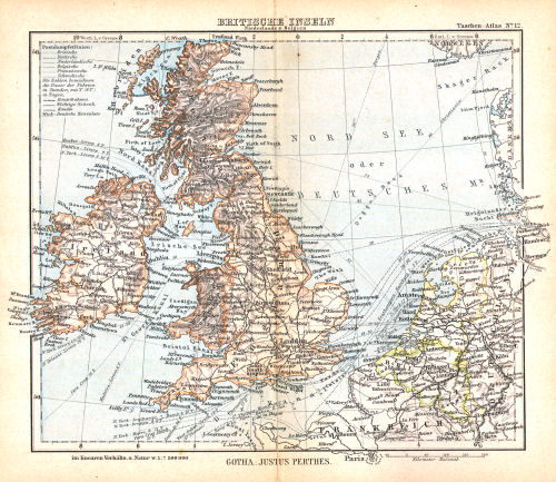 Perthes' Taschen-Atlas (1888)
12. Britische Inseln, Niederlande & Belgien