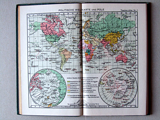 Taschenatlas der ganzen Welt (1949)
1. Politische Weltkarte und Pole