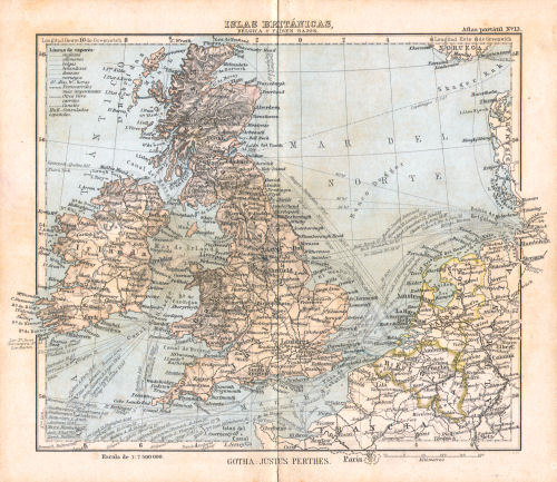 Perthes. Atlas portátil (1894)
13. Islas Británicas, Bélgica y Países Bajos