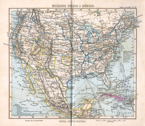 Perthes. Atlas portátil (1894)
28. Estados Unidos y México