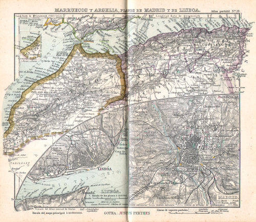 Perthes. Atlas portátil (1910)
19. Marruecos y Argelia, planos de Madrid y de Lisboa