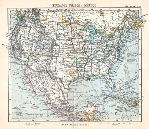 Perthes. Atlas portátil (1910)
27. Estados Unidos y México