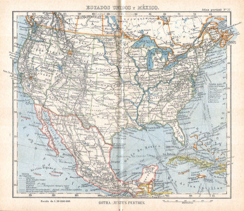 Perthes. Atlas portátil (1921)
27. Estados Unidos y México