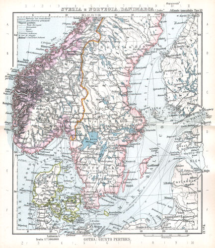 Perthes. Atlante tascabile (1912?)
13. Svezia e Norvegia, Danimarca