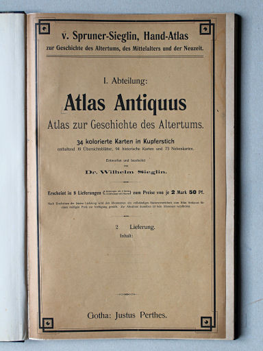 von Spruner-Sieglin, Atlas antiquus, 1893-1909
Titel (omslag 2e aflevering)