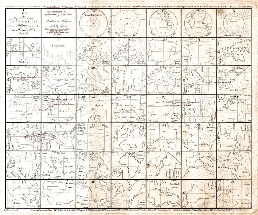 Stielers Hand-Atlas, 1831
2.3. Bildliche Übersicht der 50 Blätter
Bladwijzer / Index of sheets (scan)