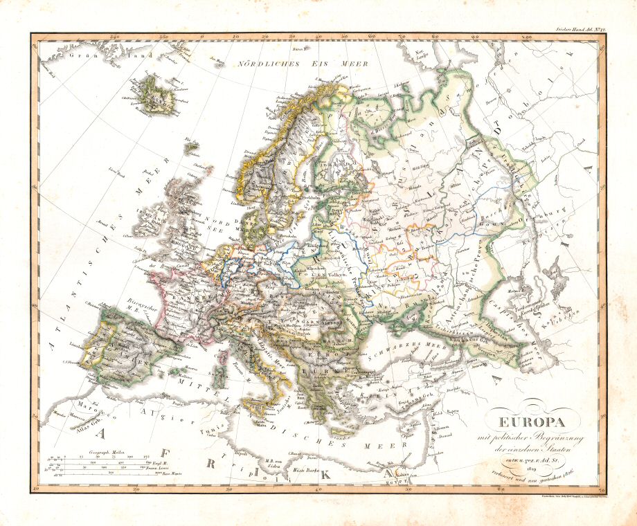 Stielers Hand-Atlas, 1831
12. Europa mit politischer Begränzung der einzelnen Staaten (1826)
Europa, staatkundig / Europe political (scan)