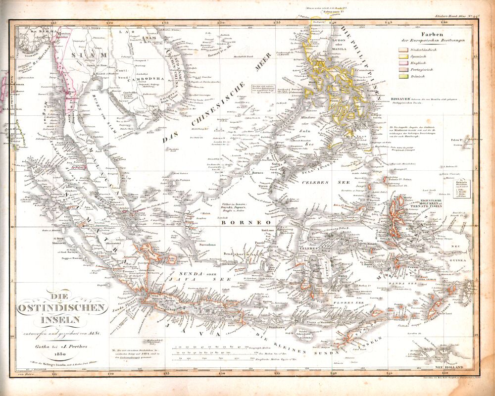 Stielers Hand-Atlas, 1831
44c. Die Ostindischen Inseln (1830)
Oostindische eilanden / East Indian Archipelago (scan)