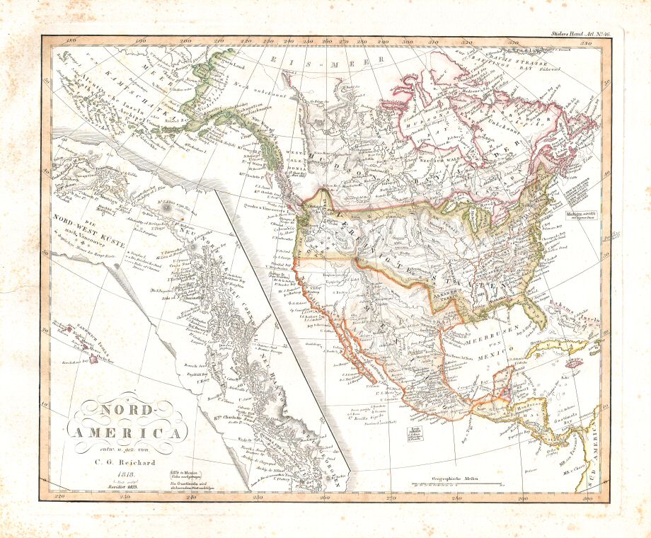 Stielers Hand-Atlas, 1831
46. Nord-America (1823)
Noord-Amerika / North America (scan)