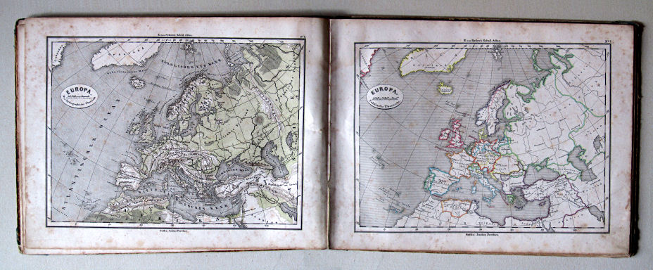 E. von Sydow's Schul-Atlas, 1856
6-7. Europa. Oro-hydrographische Übersicht. Politische Übersicht