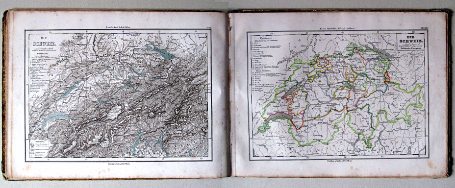 E. von Sydow's Schul-Atlas, 1856
20-20a. Die Schweiz. Oro-hydrographische Übersicht. Politische Übersicht