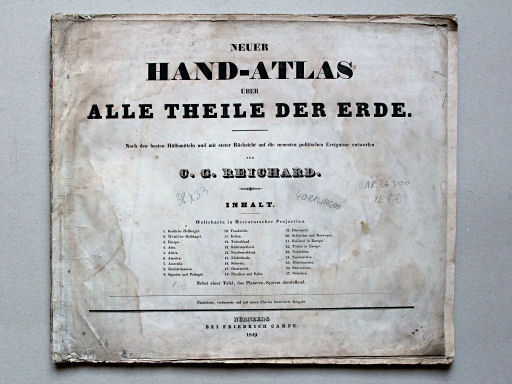 Reichard, Neuer Hand-Atlas, 1849
Titelpagina met inhoudsopgave