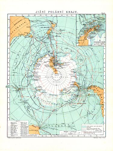Ottův malý zeměpisný atlas, 1910
97. Jižní polární kraje
Zuidpoolgebied / Antarctica