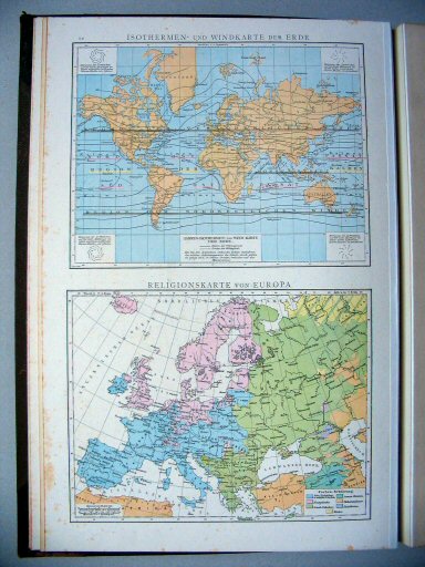 Andrees Handatlas 1887
12. Isothermen- und Windkarte der Erde.
Religionskarte von Europa.