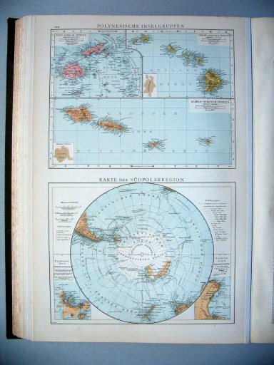 Andrees Handatlas 1887
120. Polynesische Inselgruppen.
Karte der Südpolarregion.