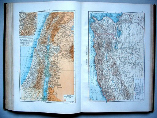 Andrees Handatlas 1896-97
109. Palästina.   110. Algerien und Tunesien
Palestina. Algerije en Tunesië / Palestine. Algeria and Tunisia