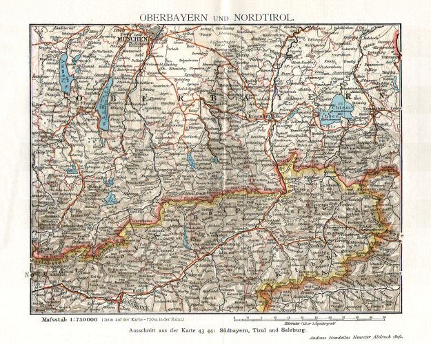 Prospectus Andrees Handatlas 1896
2. Oberbayern und Nordtirol
Opper-Beieren en Noord-Tirol
Upper Bavaria and North Tyrol