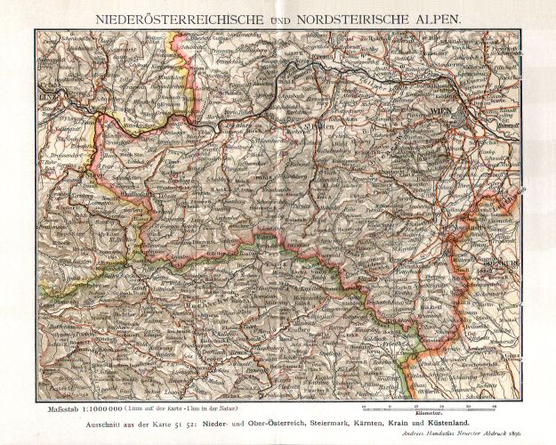 Prospectus Andrees Handatlas 1896
3. Niederösterreichische und nordsteirische Alpen
Alpen van Neder-Oostenrijk en Noord-Stiermarken
Alps of Lower Austria and North Styria