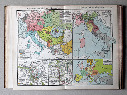 Putzgers Historischer Schul-Atlas, 1911
29. Völkerkarte von Mittel und Südost-Europa. Italien 1815 bis zur Gegenwart