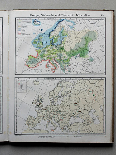 Scobel Handelsatlas, 1902
25. Europa, Viehzucht und Fischerei. Mineralien
